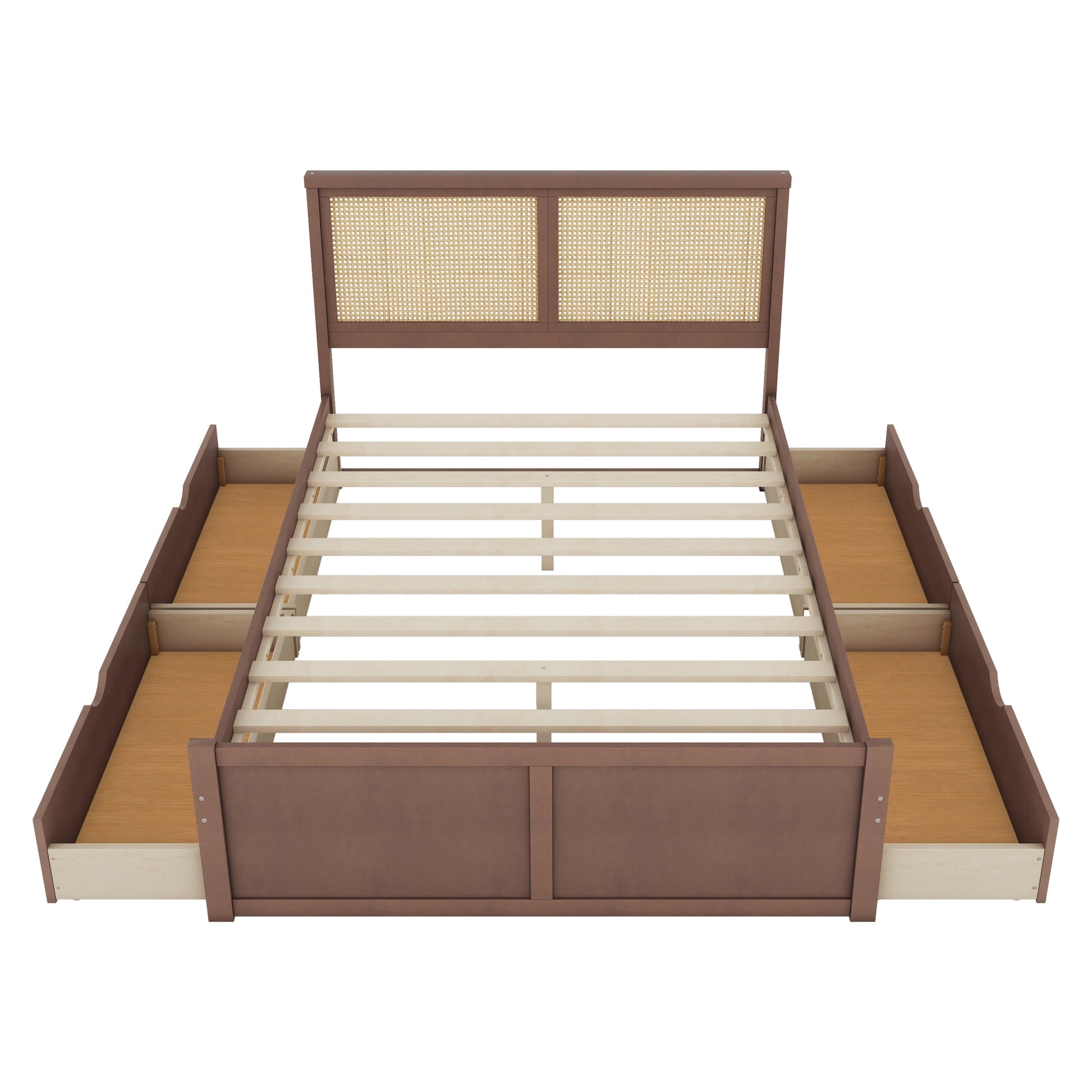 Queen Size Wood Storage Platform Bed With 4