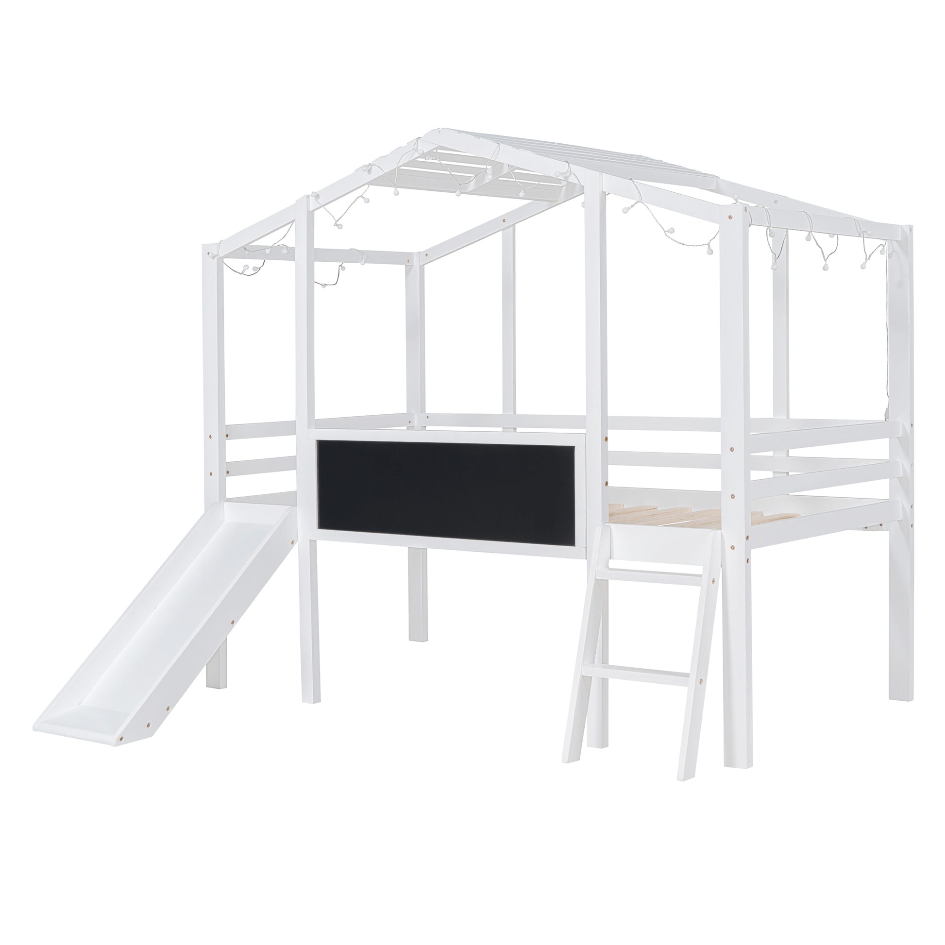 Twin Size Loft Bed With Ladder And Slide, House