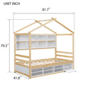 Twin House Bed With Roof Frame, Bedside Shelves,