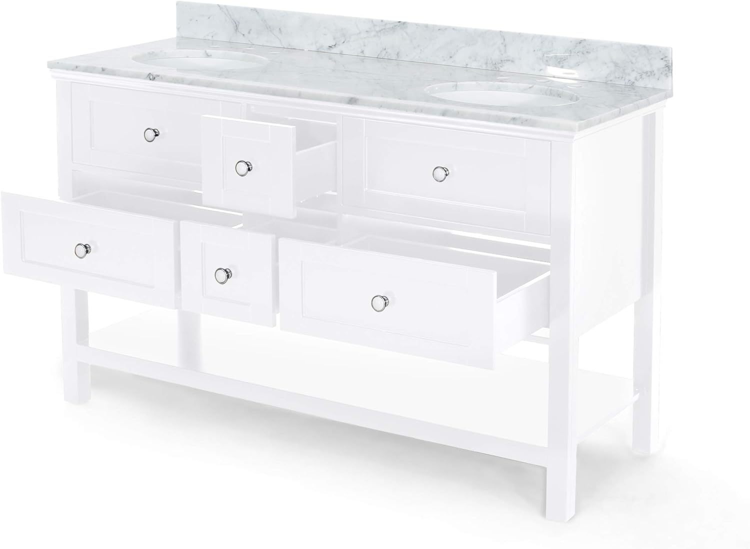 61'' Bathroom Vanity with Marble Top & Double Ceramic white-plywood