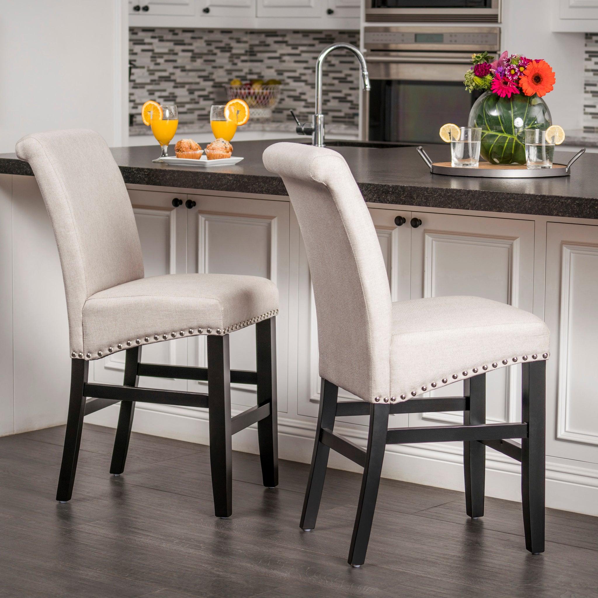 25" Contemporary Upholstered Counter Stools with wheat-fabric