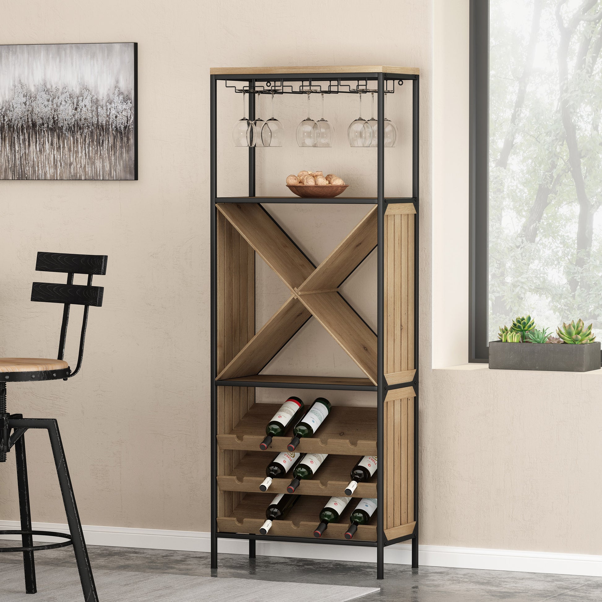 WINE RACK black+natural-wood