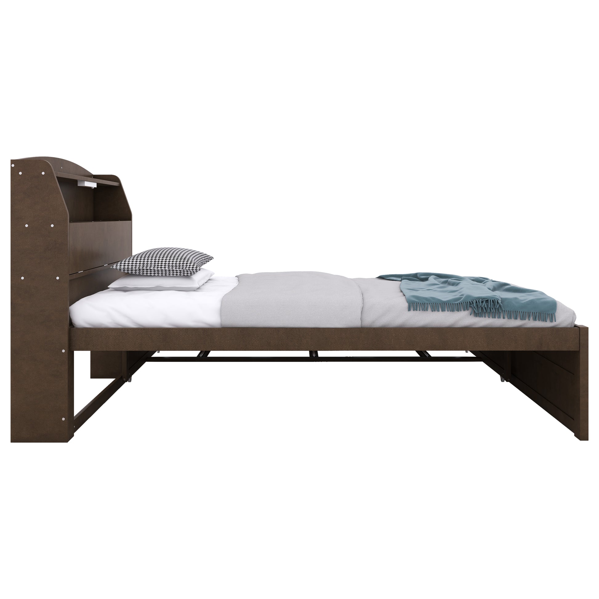 Twin Size Wooden Led Platform Bed With Trundle,