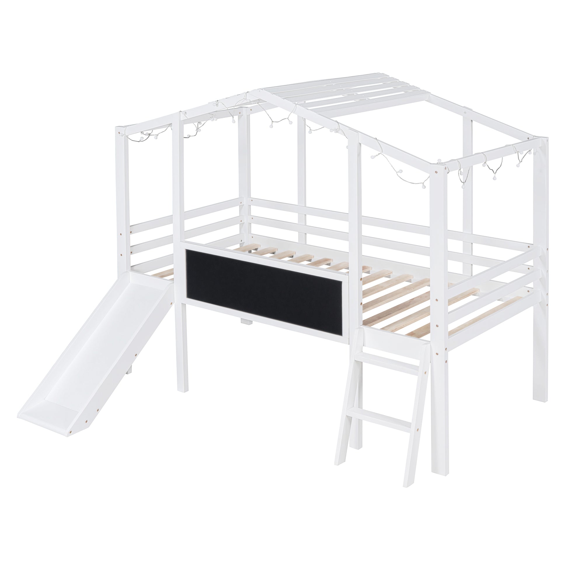 Twin Size Loft Bed With Ladder And Slide, House