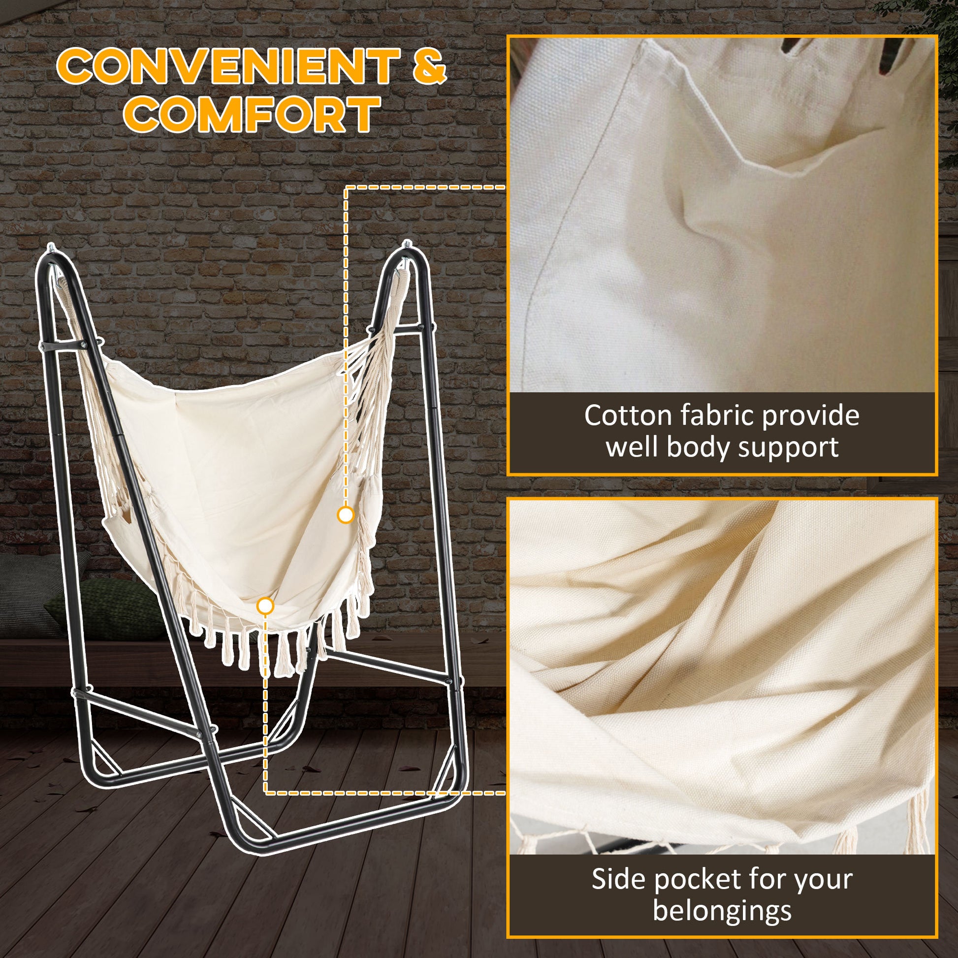 Outsunny Patio Hammock Chair with U Shape Stand white-steel