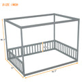 Full Size Canopy Frame Floor Bed With Fence -