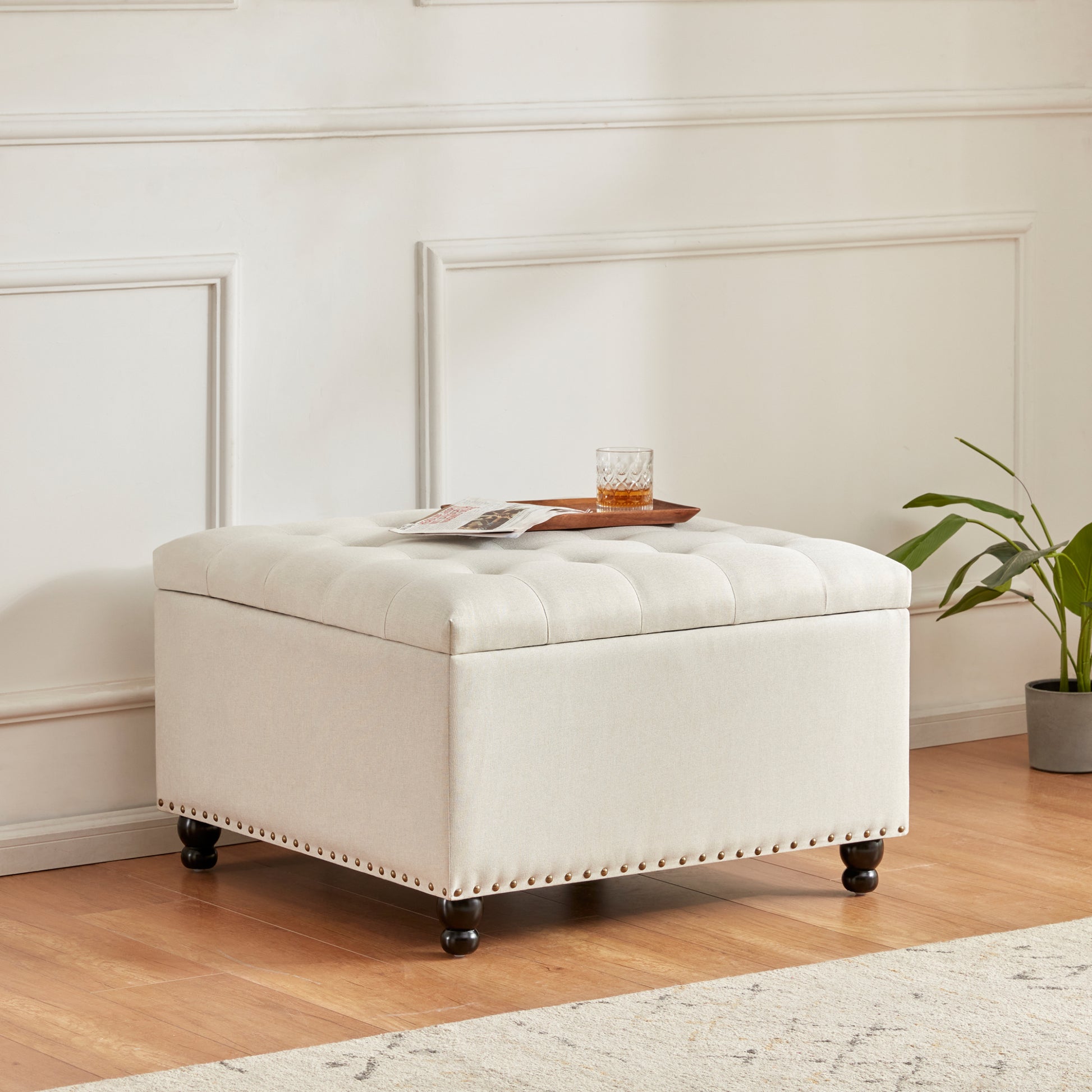 Large Square Tufted Upholstered Ottoman Bench And