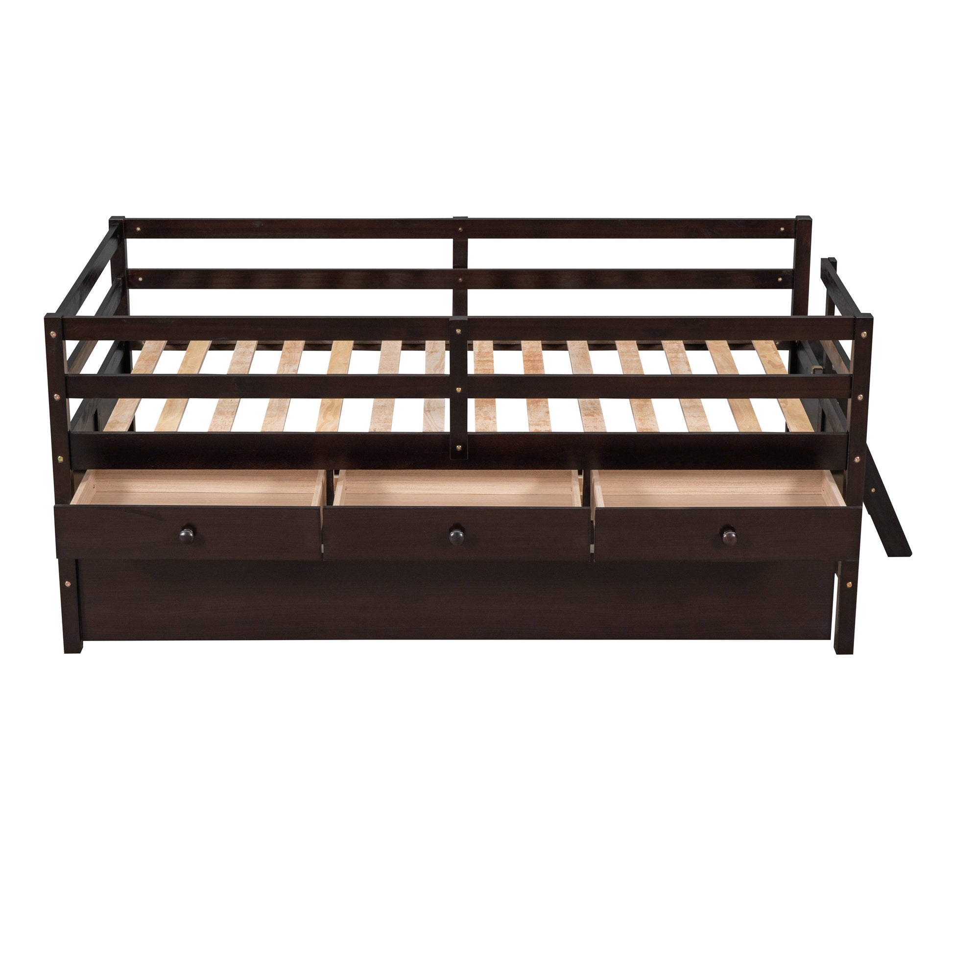 Low Loft Bed Twin Size With Full Safety Fence -