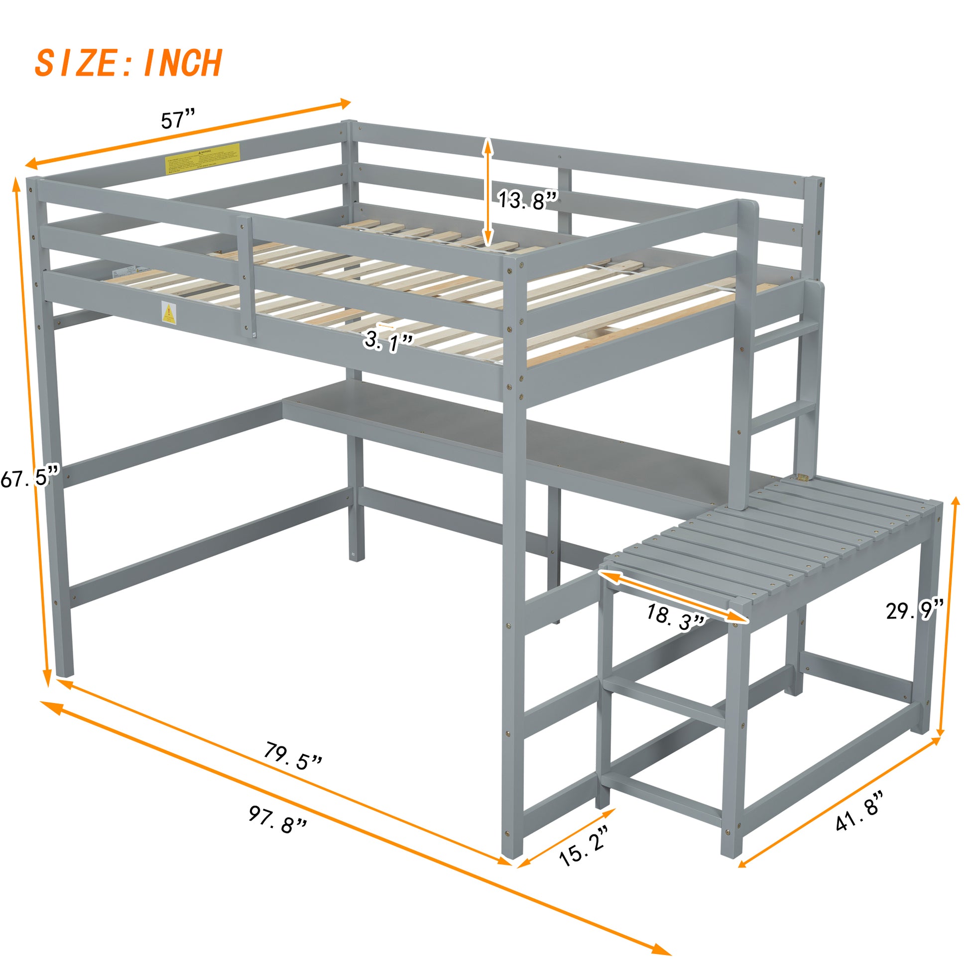 Full Loft Bed With Built In Desk, Ladder Platform