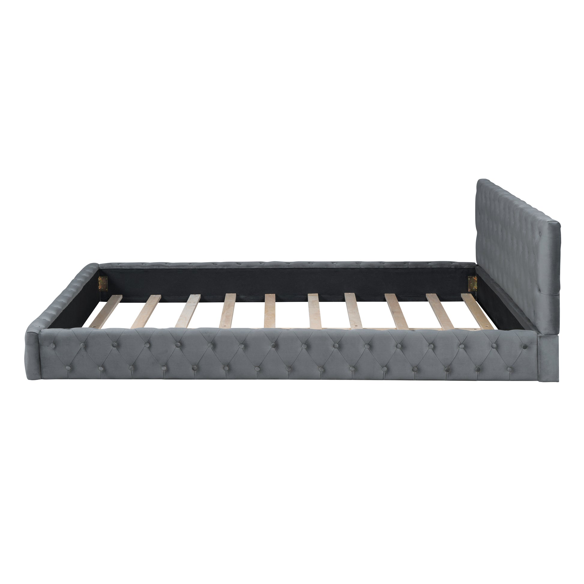 Queen Size Velvet Upholstered Platform Bed, With