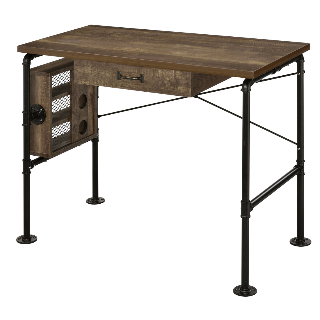 Weathered Oak And Black 1 Drawer Writing Desk -