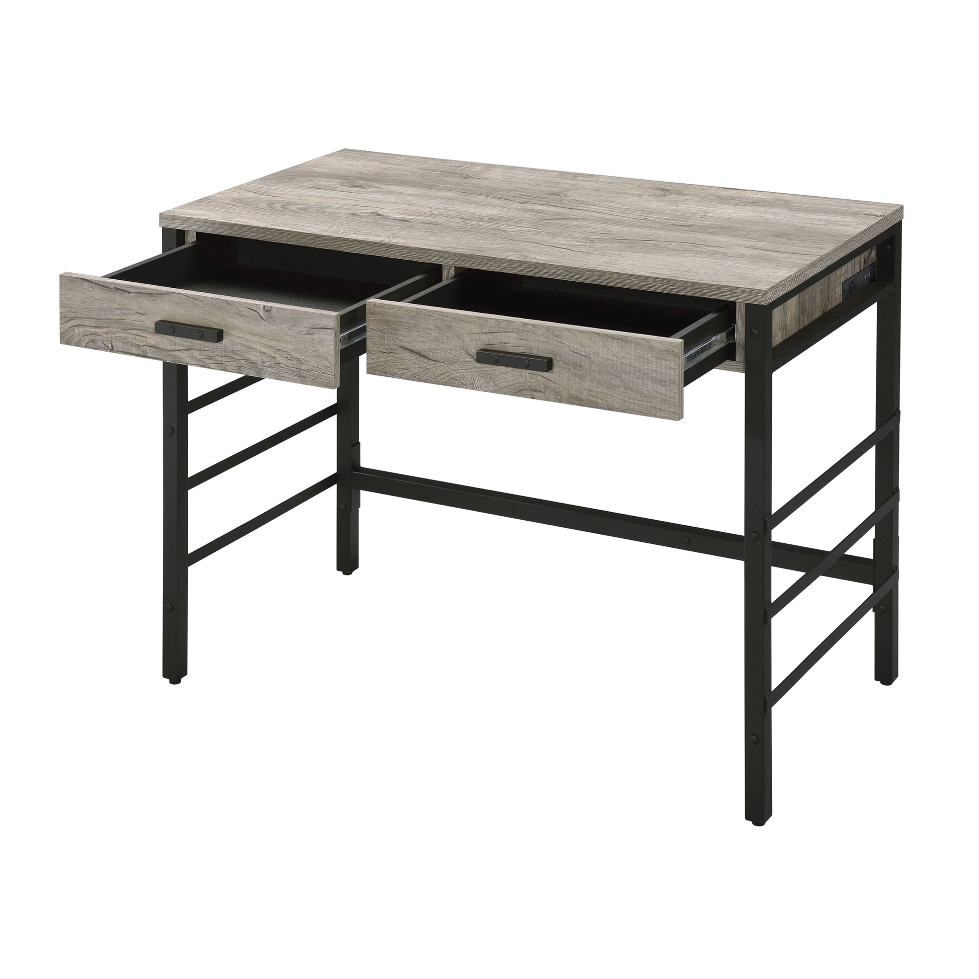 Light Weathered Oak And Black Writing Desk With 2