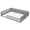 Wood Full Size Upholstered Platform Bed with Guardrail box spring not required-full-gray-wood-bed