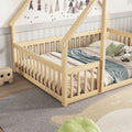 Full Wood House Shaped Floor Bed With Fence -