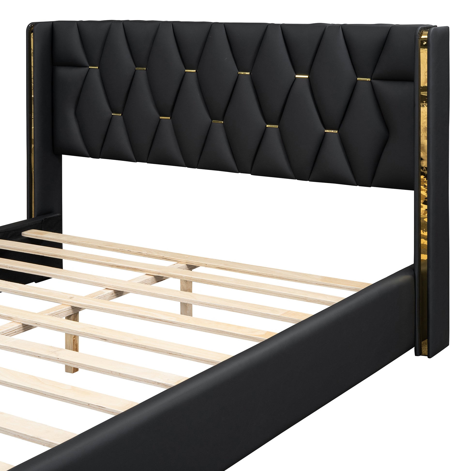 Queen Size Upholstered Platform Bed With Metal