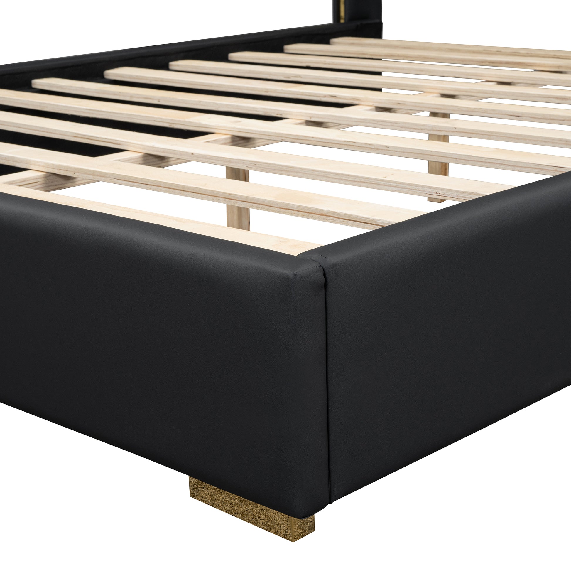 Queen Size Upholstered Platform Bed With Metal