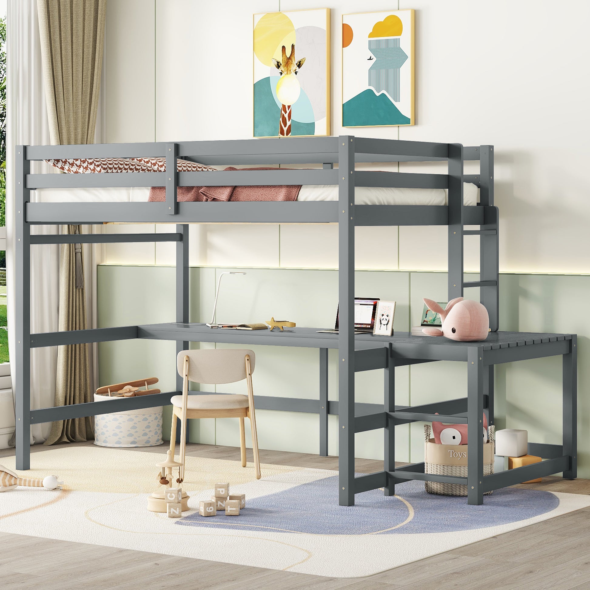 Full Loft Bed With Built In Desk, Ladder Platform