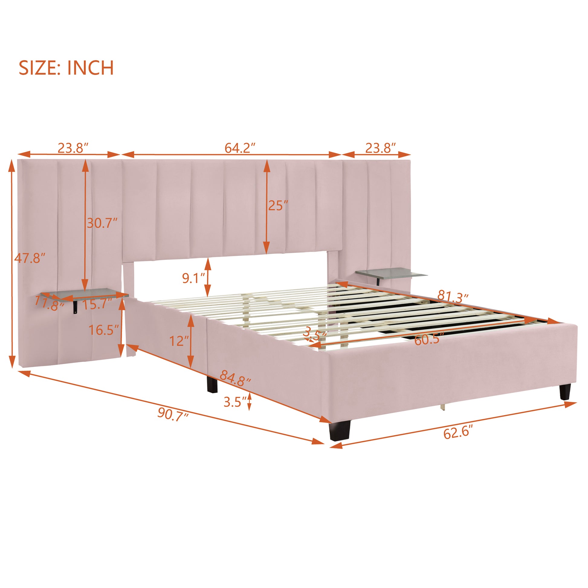 Queen Size Upholstered Platform Bed With Big -