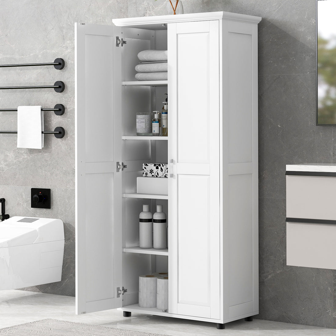 Storage Cabinet With Two Doors For Bathroom,