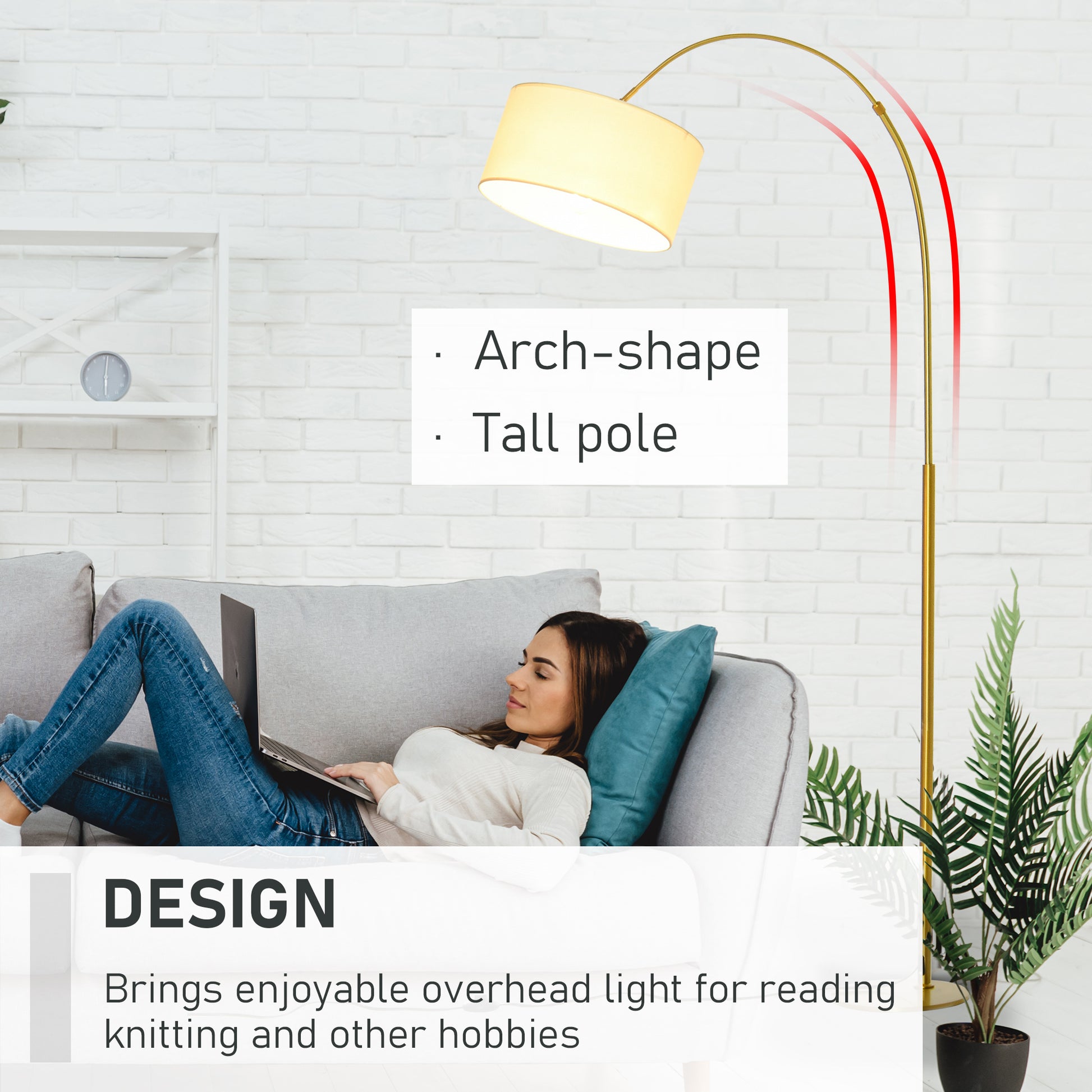 Homcom 6ft Arch Shape Floor Lamp with Flexible