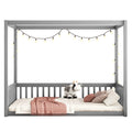 Full Size Canopy Frame Floor Bed With Fence -