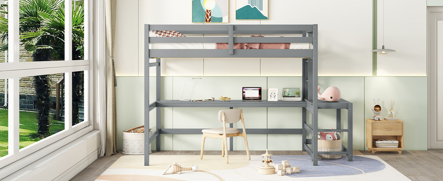 Full Loft Bed With Built In Desk, Ladder Platform