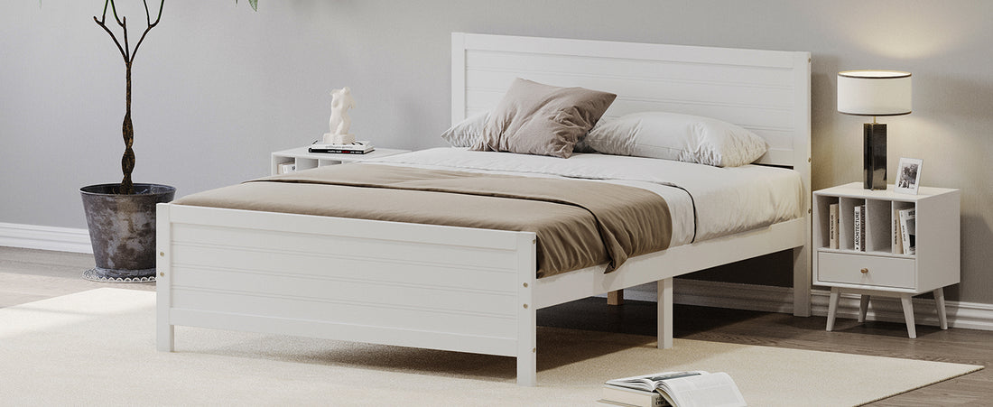 Wood Platform Bed Frame With Headboard, Mattress