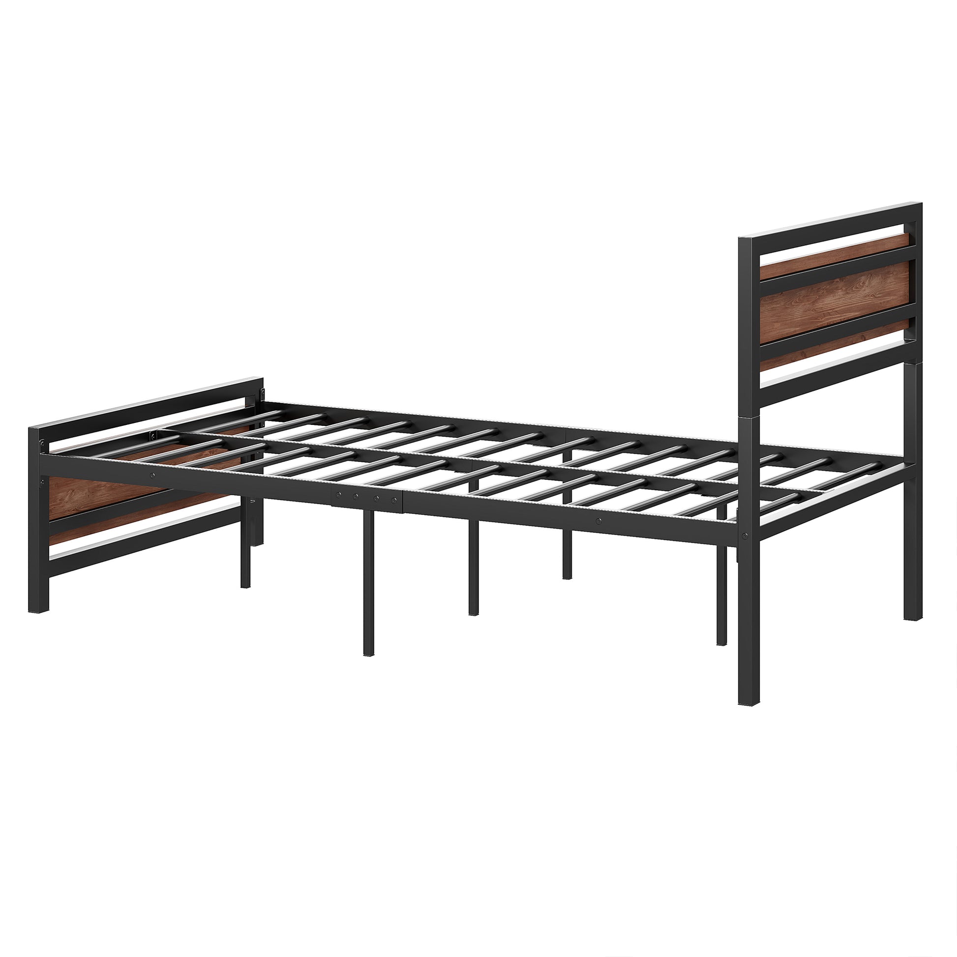 Twin Size Platform Bed, Metal And Wood Bed Frame