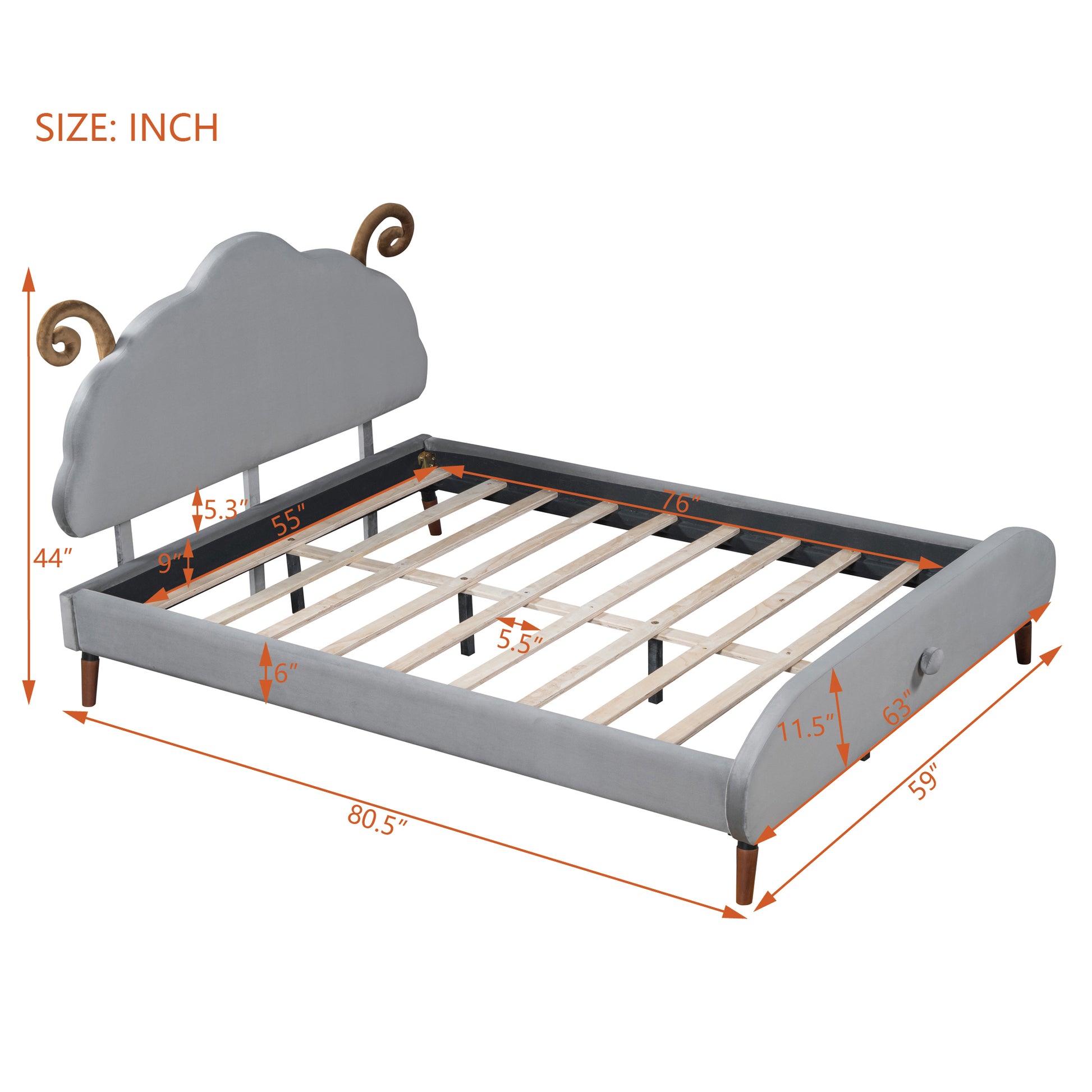 Full Size Upholstered Platform Bed With Sheep