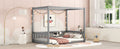 Full Size Canopy Frame Floor Bed With Fence -