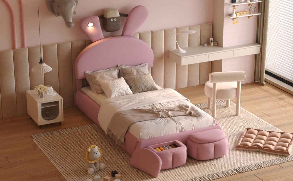 Twin Size Upholstered Platform Bed With Cartoon