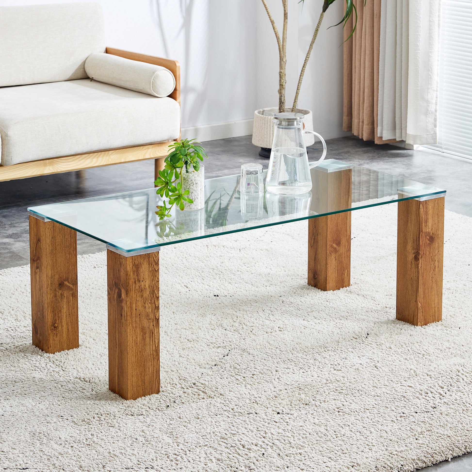 Glass Top Coffee Table,Tea Table, With Mdf Legs -