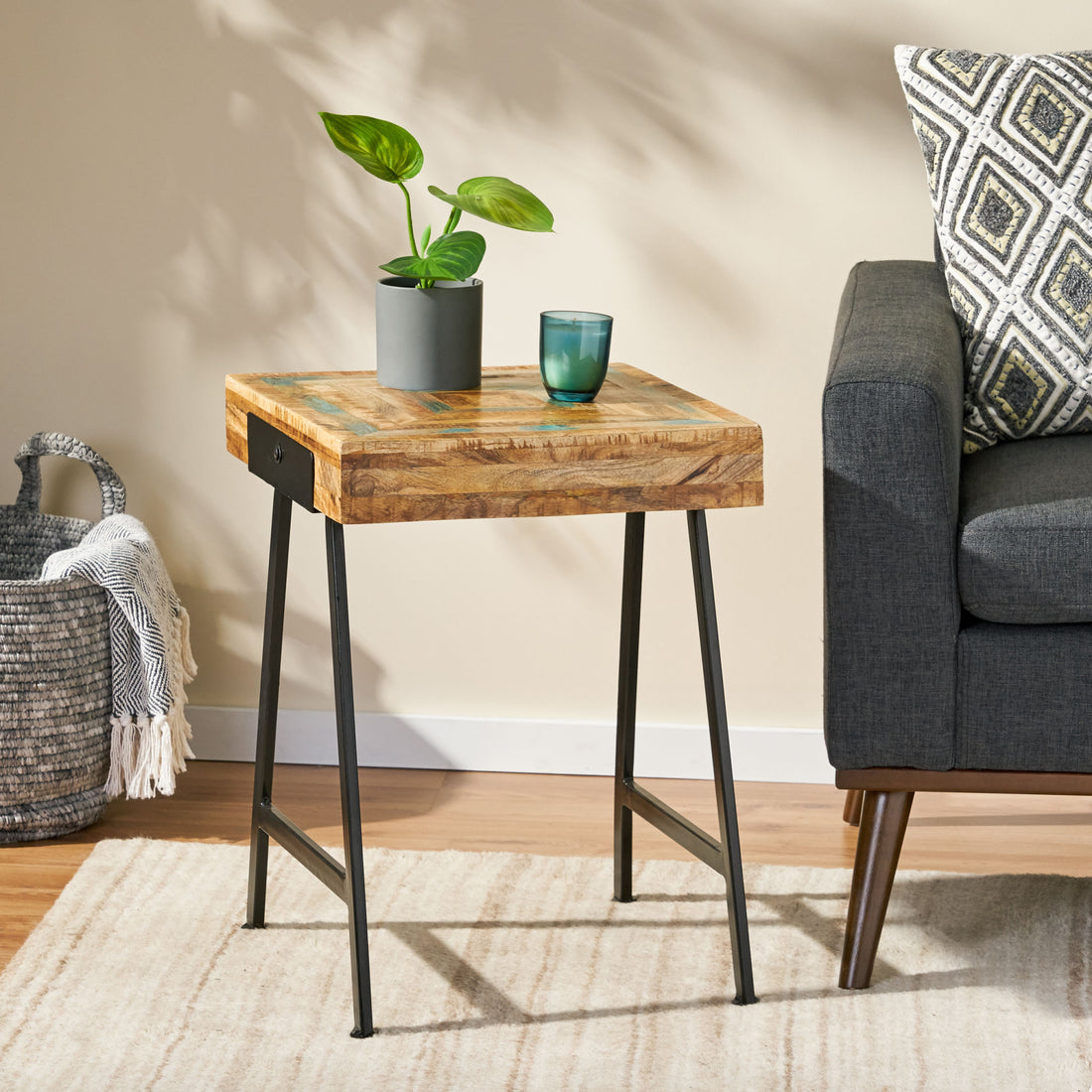 Wood & Iron End Table - Natural Wood Metal