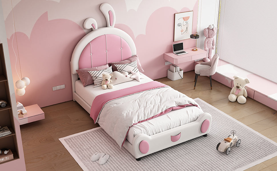 Twin Size Upholstered Platform Bed With Rabbit