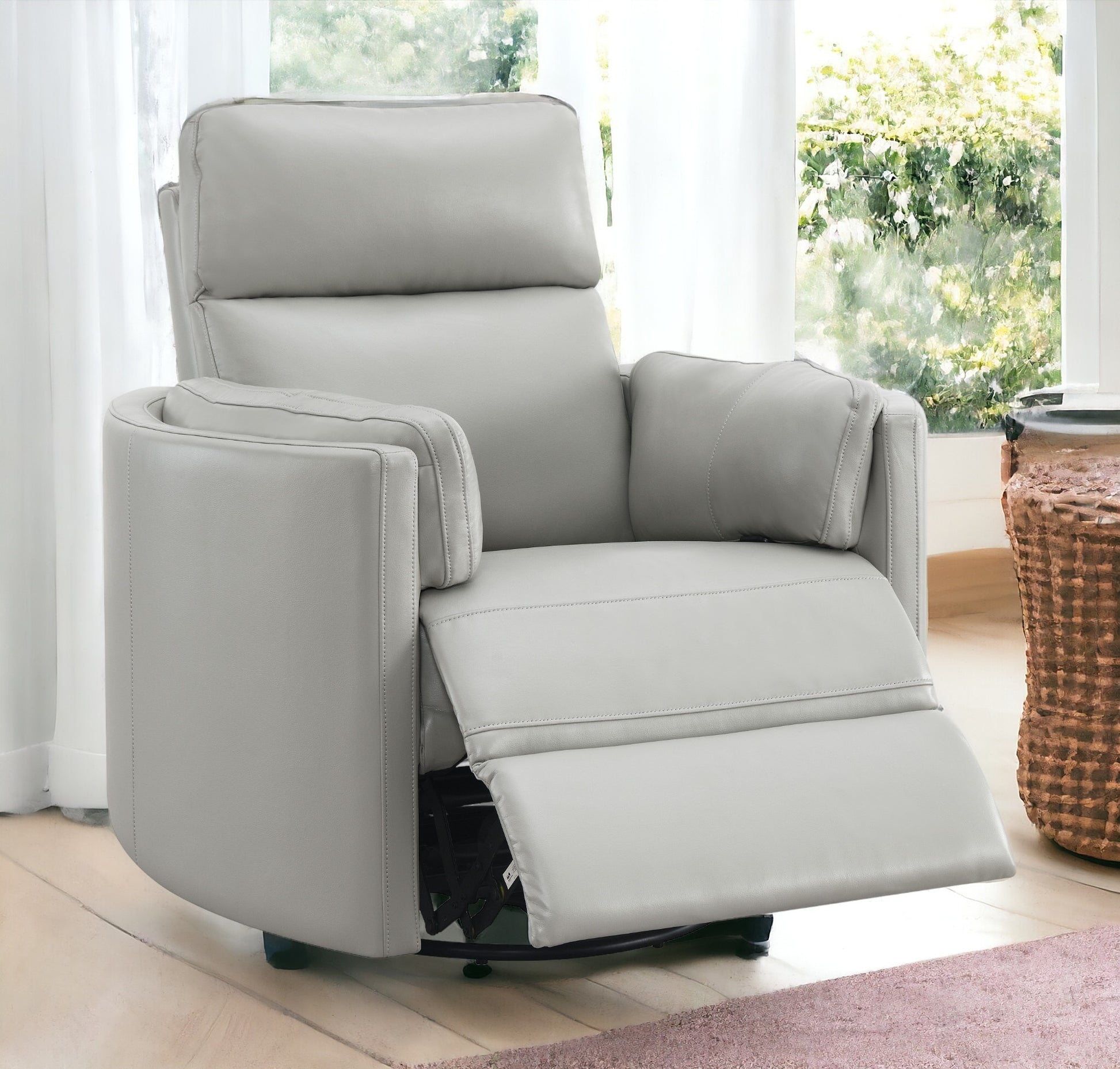 Sagen Glider Recliner W Swivel, Gray Leather Aire