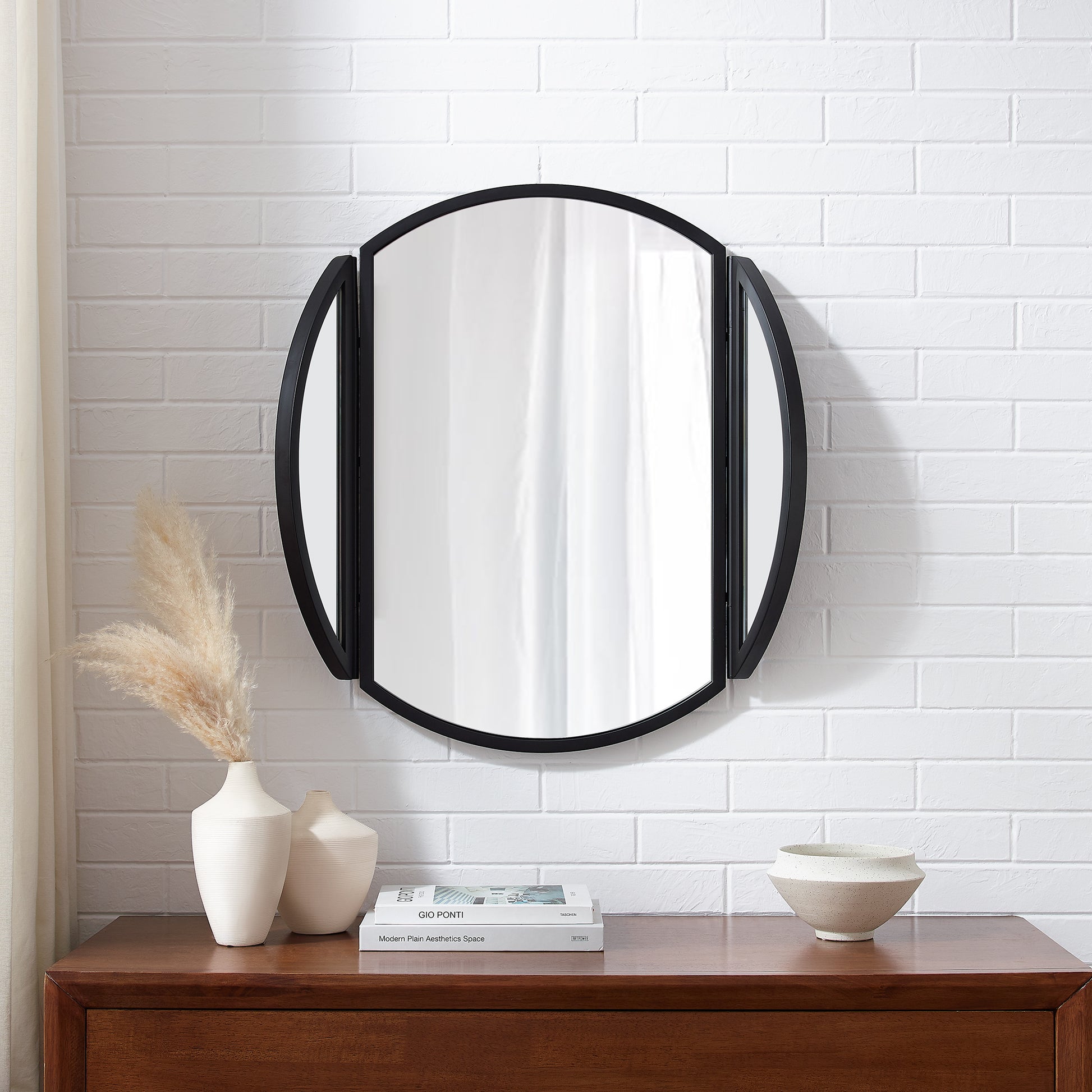 Modern Hinge Round Wall Mirror Black - Black