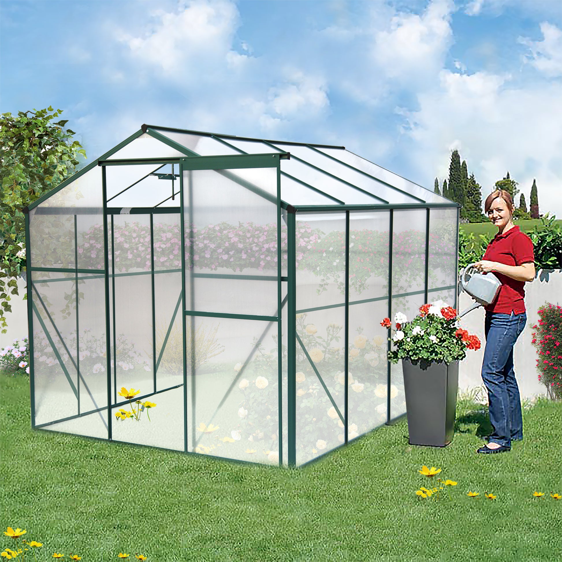 Polycarbonate Greenhouse,6'X 8' Heavy Duty Walk