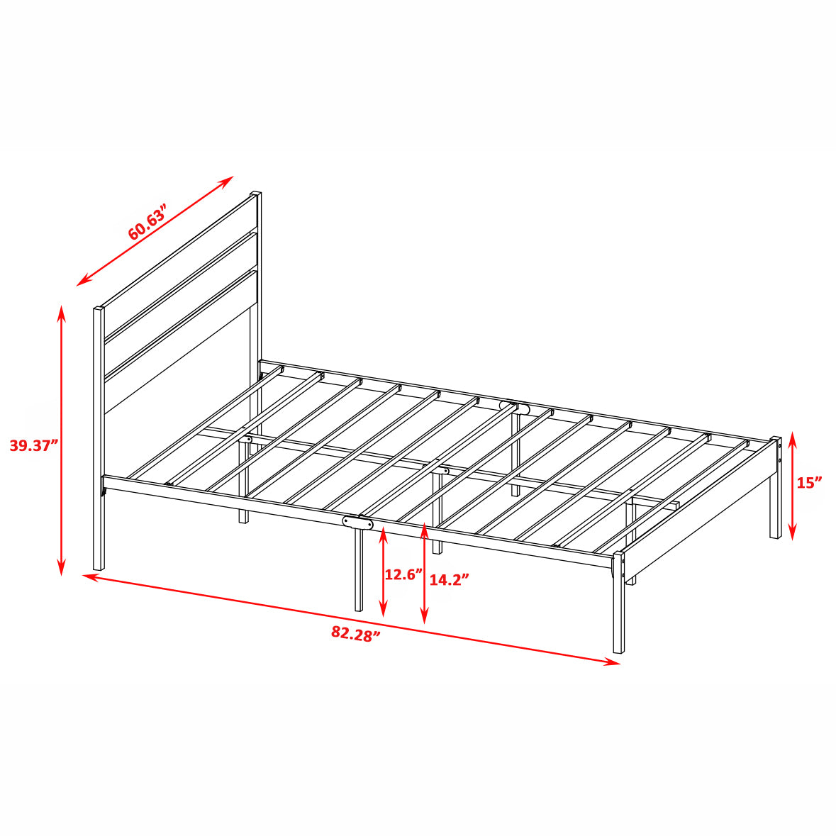 Queen Size Bed Frame With Wood Headboard, Metal