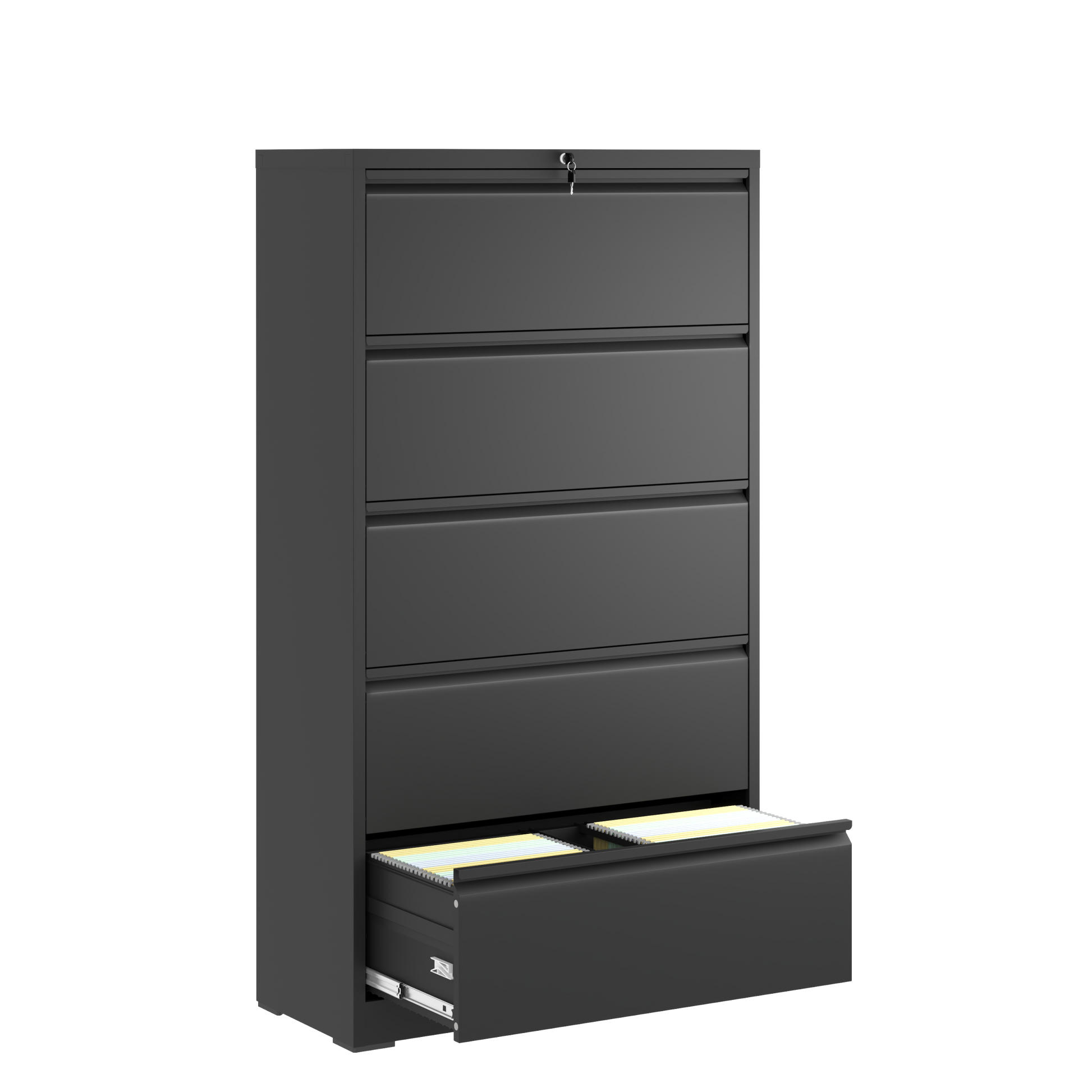 5 Drawer Metal Lateral File Cabinetblack Filing -