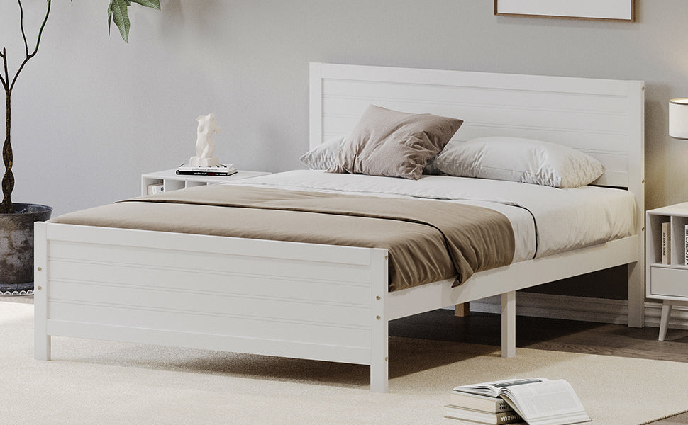 Wood Platform Bed Frame With Headboard, Mattress