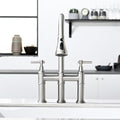 3 Hole Brushed Nickel Bridge Kitchen Faucet With