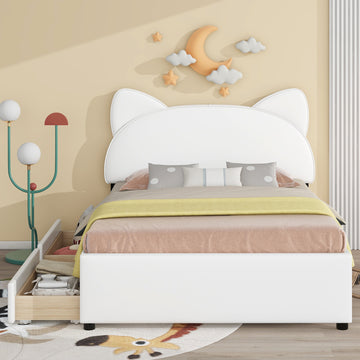 Full Size Upholstered Platform Bed with Cartoon Ears box spring not