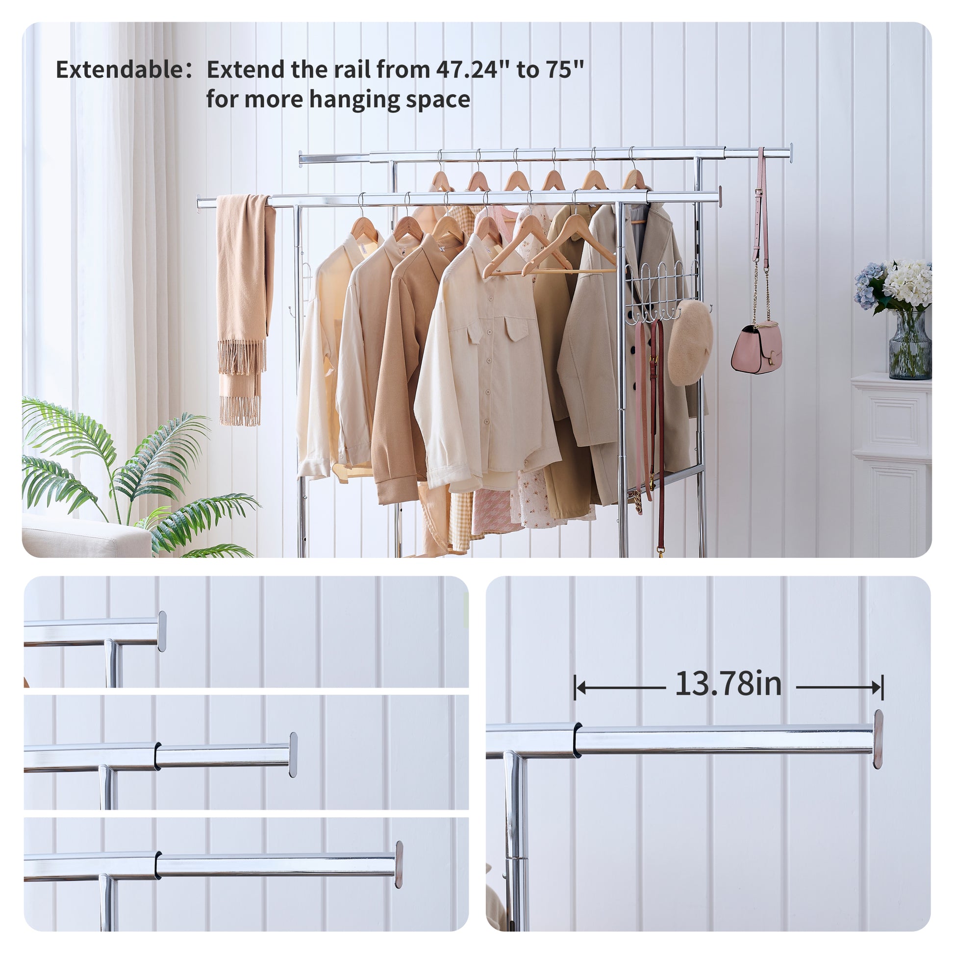 Double Clothing Garment Rack With Shelves