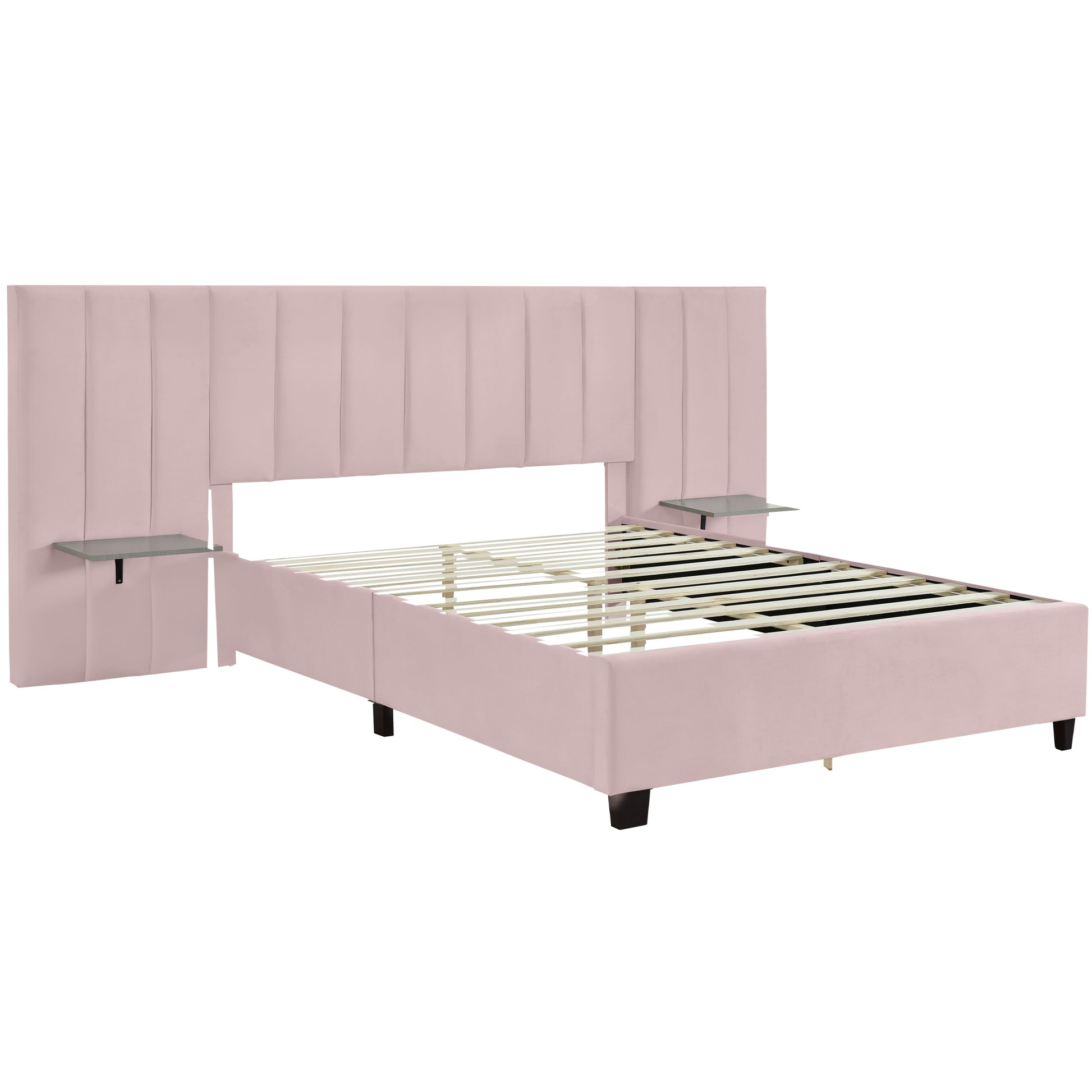 Queen Size Upholstered Platform Bed With Big -