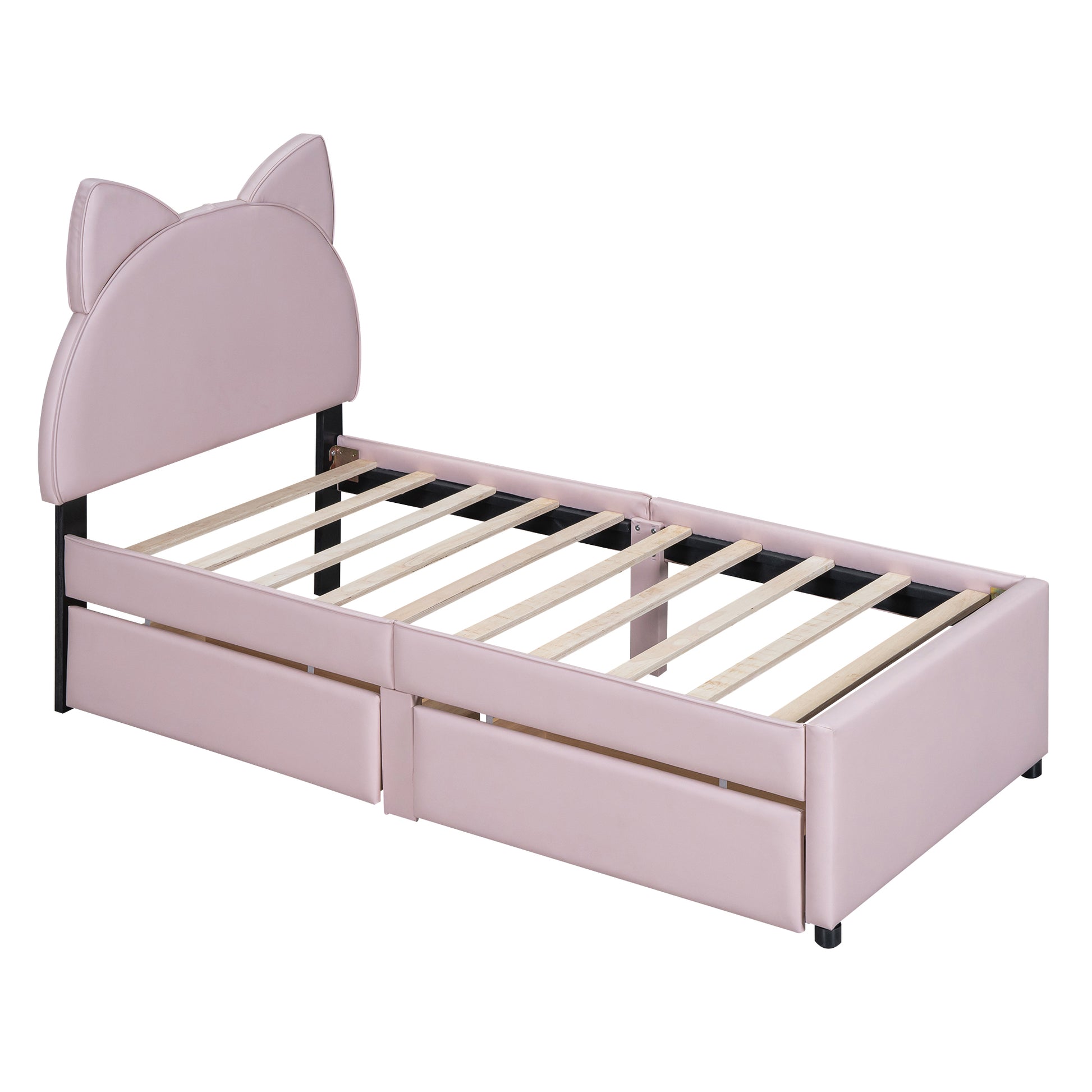 Twin Size Upholstered Platform Bed with Cartoon Ears box spring not