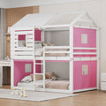 Full Size Bunk Wood House Bed With Tent, Pink