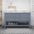 61'' Bathroom Vanity with Marble Top & Double Ceramic gray-plywood