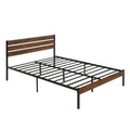 Queen Size Bed Frame With Wood Headboard, Metal