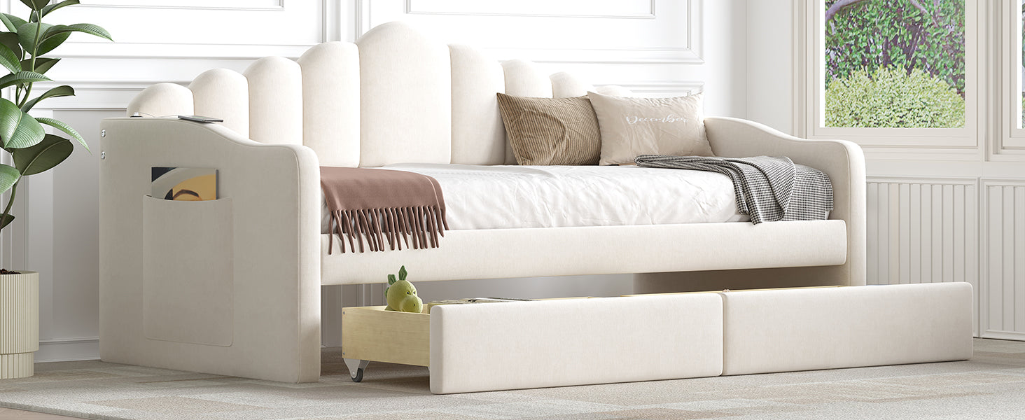 Twin Size Upholstered Daybed With 2 Drawers