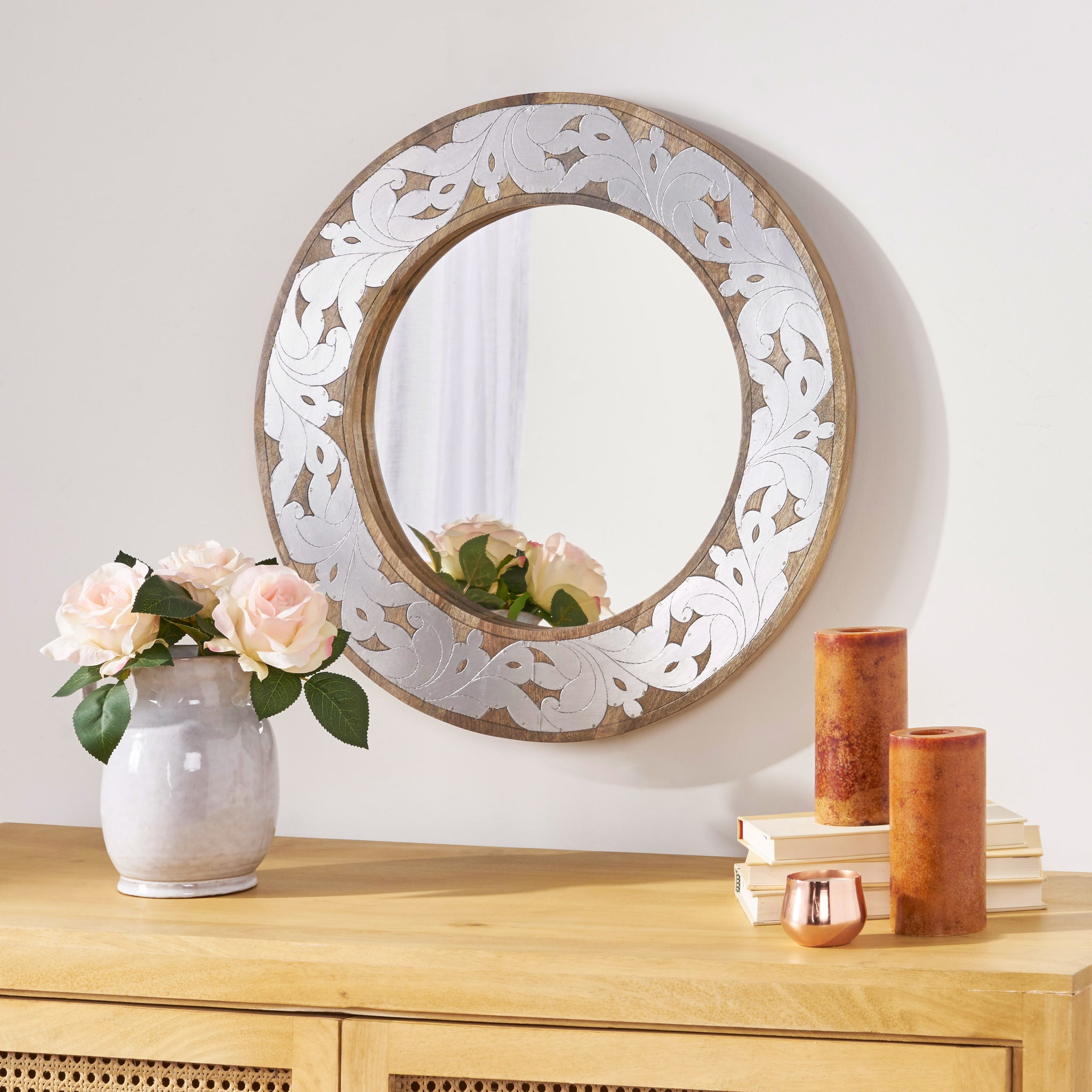 Mango Wood Aluminium Fitted Round Mirror